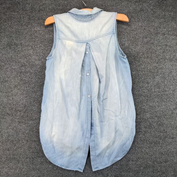 Cloth & Stone Denim Button Up Vest Womens Small Sleeveless Blue High Low Hem - Picture 6 of 12